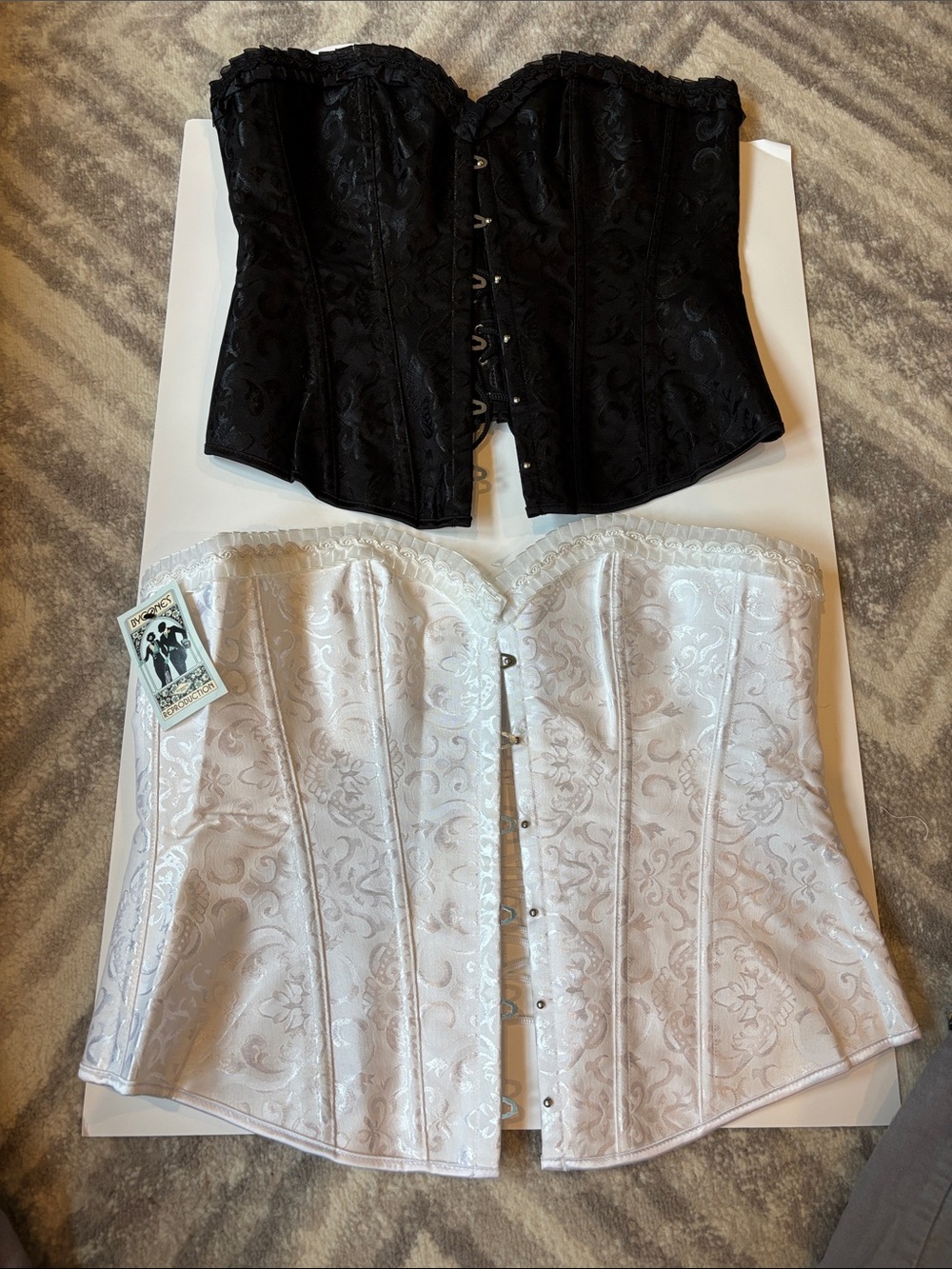 Bundle lot 2 White black Brocade lace up Victorian Over Bust Corset hooks XXL